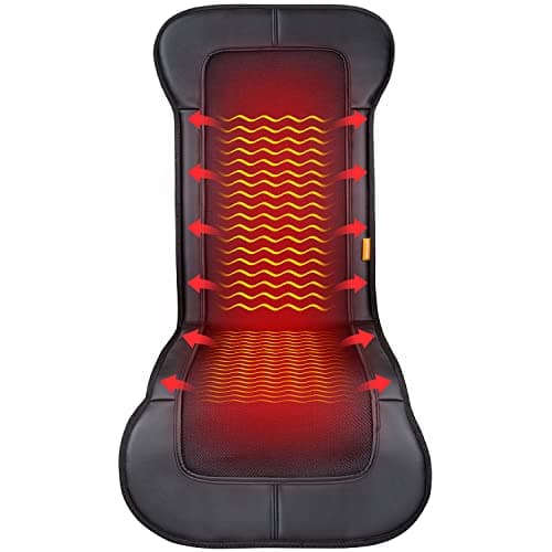 Heated Seat Cover Longer in Size PU Leather for Back, Waist, Thighs, 47.2” Long Black Mesh Seat Cushion with Heat image