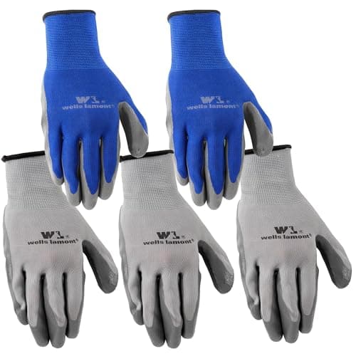 Wells Lamont 5-Pair Pack Nitrile Work Gloves | Lightweight, Abrasion Resistant, Blue/Grey | Large (580LA) image