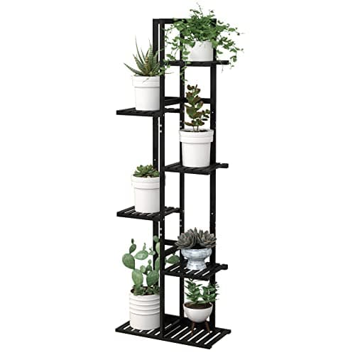 Laiensia Bamboo Plant Stand Rack 6 Tier, Multiple Stand Holder Shelf Rack, Indoor&Outdoor Planter Display Shelves for Patio Garden, Living Room, Corner Balcony and Bedroom, Black image