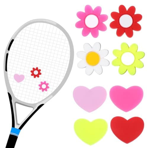LLOUSSAK 8Pcs Tennis Racket Dampener, Silicone Tennis Dampener for Racket, Heart & Flower Racket String Damping Tennis Accessories for Tennis Racquet (4 Colors) image
