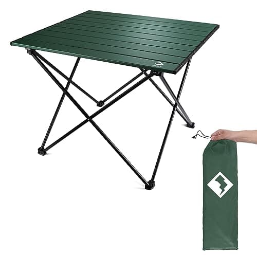 VILLEY Portable Camping Side Table, Ultralight Aluminum Folding Beach Table with Carry Bag for Outdoor Cooking, Picnic, Camp, Boat, Travel - Green image