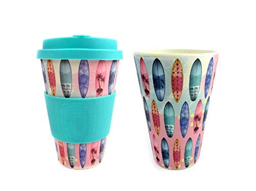 TINYMILLS Eco-Friendly Reusable Plant Fiber Travel Mug with Sunset Surfboards Design Stocking Stuffers Party Prizes Teacher Gift Graduation Gift image