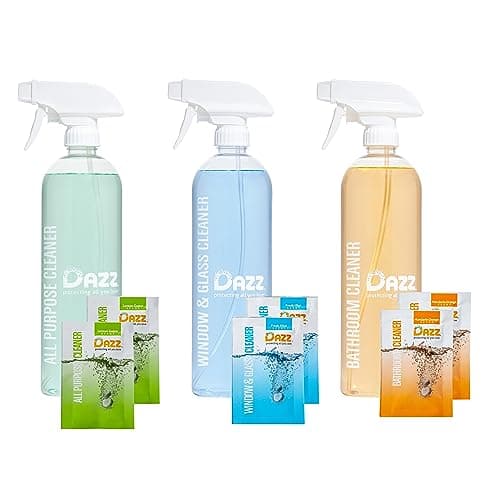 DAZZ Whole House Starter Kit (3 Reusable Spray Bottles, 6 Refills) Natural All Purpose Cleaner, Glass and Window Cleaner, and Bathroom Cleaner - Eco Friendly, Non Toxic image