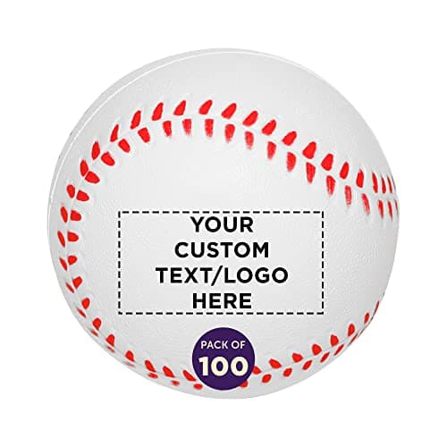 DISCOUNT PROMOS Custom Baseball Shaped Squeeze Balls Set of 100, Personalized Bulk Pack - Perfect for Promotional Giveaways - White image