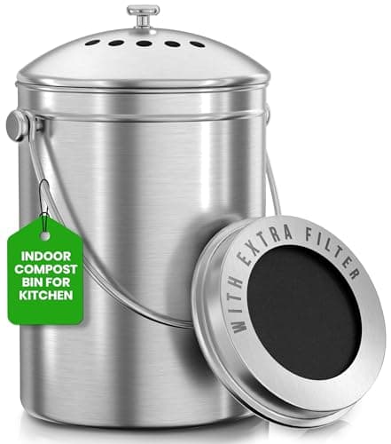 Utopia Kitchen Compost Bin for Kitchen Countertop, 1.3 Gallon Compost Bucket for Kitchen with Lid, Includes 1 Spare Charcoal Filter, Home Essentials - (Silver) image