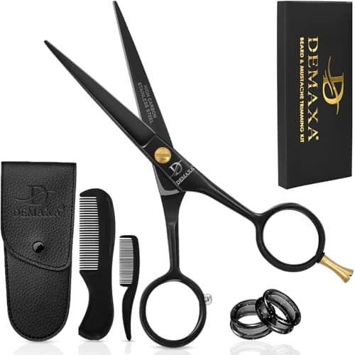DEMAXA 5" Professional Beard Scissor for men Mustache Scissors with 1 Mustache Comb, 1 Beard Comb & Pouch – Prefect Beard Trimming Scissors for All Facial Hair – Grooming Scissors Men mustache kit image