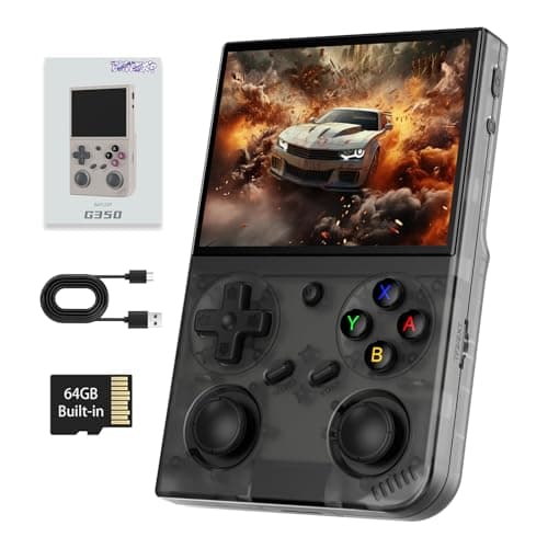 G350 Retro Handheld Game Console , G350 Retro Gaming Console 3.5'' IPS Screen Linux System Built-in 64G TF Card 20+Emulators Pre-Installed 4371 Games Retro Game Console with 3200mAh Battery Black image