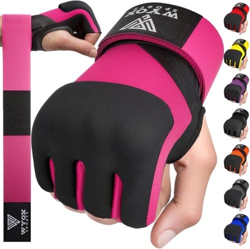 WYOX Gel Boxing Hand Wraps Inner Gloves for Men & Women, 80cm Quick Wrist Straps, Padded Knuckle Protection for Muay Thai Kickboxing, Hand Wraps for Boxing & Martial Arts (Pink, S/M) image