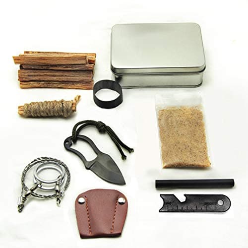 Pocket Survival Fire Starting Tin Fatwood Hand Cut in USA Bushcraft Outdoorsman Hunting Hiking Fishing Ferro Rod Striker Saw Knife Made by Steve Kaeser Since 1989 image