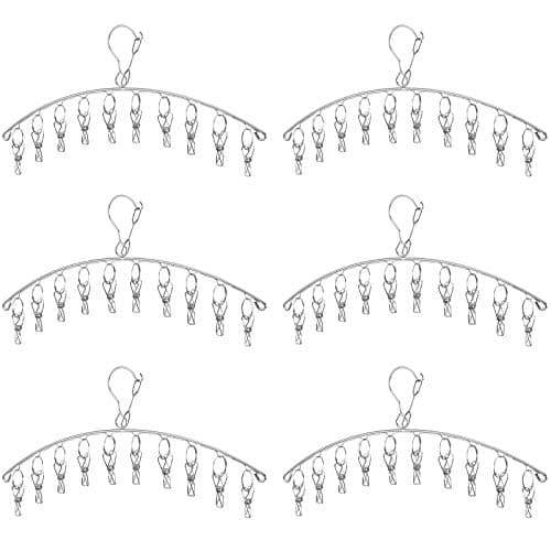 Clothes Hanger with 10 Clips Laundry Drying Rack 6 Pack, Clothes Drying Rack Stainless Steel Sock Hangers Windproof Clip and Drip Hanger for Drying Socks, Bras, Towel, Underwear, Baby Clothes image