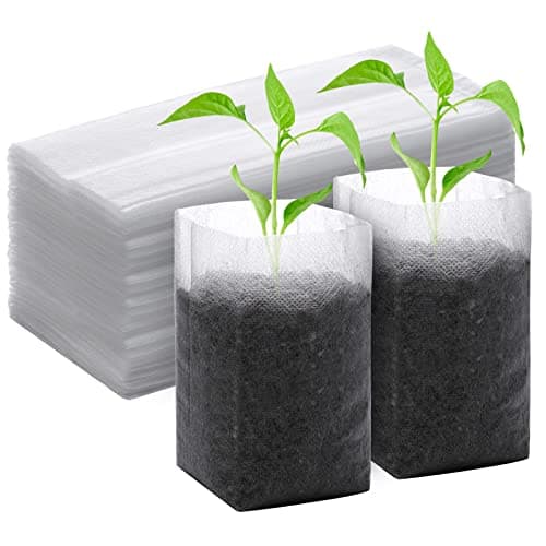 GREANER 100PCS Biodegradable Plant Bags, 5.9x6.3 inches Non Woven Seedling Bags for Planting, Garden Seed Starters Pouchs, Transplant Pots Grow Bags for Vegetables, Flowers, Indoors and Outdoor Use image