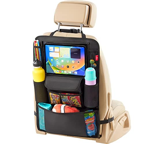Helteko Car Seat Organizer, Ultra Version Kids Backseat Car Organizers and Storage, Waterproof Back Seat Protector Kick Mats with Tablet Holder 12" Car Accessories Interior (Black, 1 Pack) image