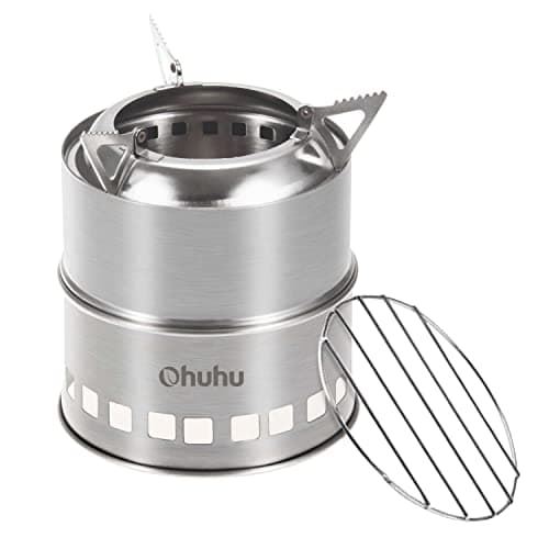 Camping Stove, Ohuhu Camp Stove Wood Burning Stove Stainless Steel Stoves Mini Portable Stove for Camping Picnic BBQ Backpacking Hiking Survival Emergency Cooking Outdoor with Grill Grid Carry Bag image