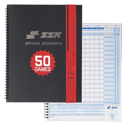 SSK 50 Game Official Scorebook Baseball + Softball – Premium Cover Score Keeping Book – 15 Player - Home + Away Team – 9.25”x12” (50 Games) image