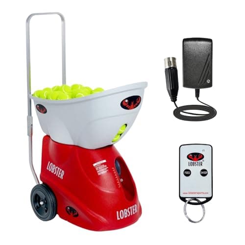 Lobster Sports Elite One Tennis Ball Machine – Auto Portable Launcher, Adjustable Ball Speed, Spin Control, Lob Electronic Switch, Horizontal Sweep, Lightweight, Holds 150 Balls, with 2-Button Remote image