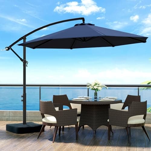 OLILAWN 10ft Patio Umbrella with Base Included, Outdoor Offset Cantilever Umbrella w/Upgraded Yarn-dyed Fabric Shade, Sturdy 8 Rids, Easy Tilt Adjustment, for Pool Deck Porch Backyard Garden,Navy Blue image