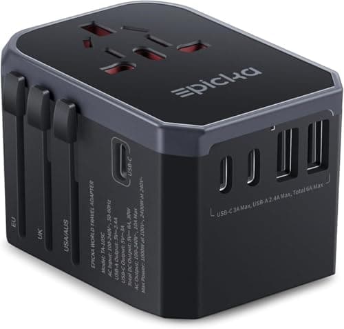 EPICKA Universal Travel Adapter, International Power Plug Adapter with 3 USB-C and 2 USB-A Ports, All-in-One Worldwide Wall Charger for USA EU UK AUS (TA-105C, Black) image