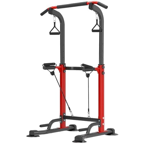 Trlakepreble Power Tower Pull Up Bar, Pull-Up Rack Dip Station, Height Adjustable Multi-functional Home Strength Training Gym Equipment, Save Space, People Below 6 Feet image