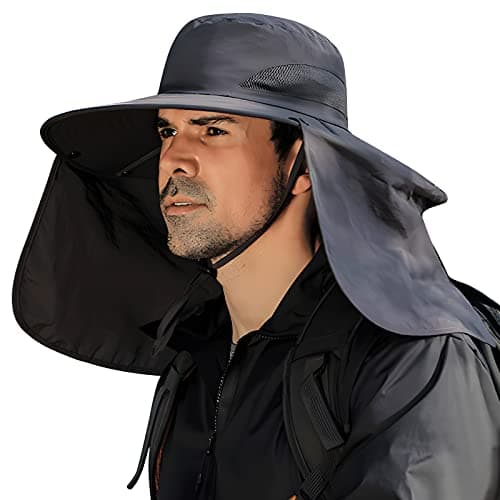 DOCVIT Fishing Hat for Men&Women,Outdoor UV Waterproof Wide Brim Bucket Hat,UPF50+ Sun Hat with Neck Flap Dark Grey image