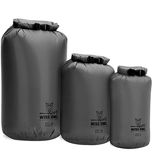 Wise Owl Outfitters Waterproof Dry Bag - Fully Submersible Ultra Lightweight Airtight Bags - 1pk or 3pk, 5L, 10L & 20L Sizes - Diamond Ripstop Roll Top Drybags for Camping, Kayaking & Backpacking image