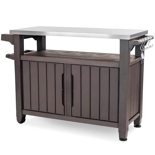 Keter Outdoor Rolling Table Cart for Food Prep, Storage, Bar & Grill, Dark Brown image