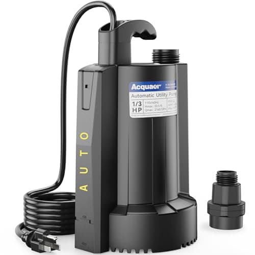 Acquaer 1/3 HP Automatic Submersible Water Pump, 115V Sump Pump with 3/4” Garden Hose Check Valve Adapter,2160 GPH High Flow Water Removal for Swimming Pool Cover Hot Tubs Flooded House Basement image