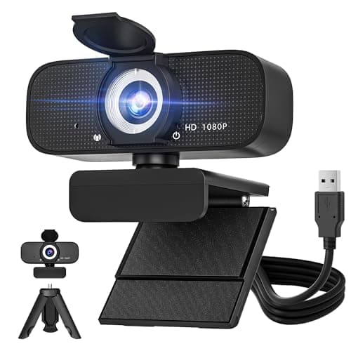 SZGIARUY 1080P Full HD Webcam with Built-in Microphone and Rotatable Tripod, Privacy Cover, for Desktop PC or Laptop Computer image