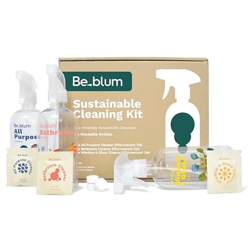 Be.blum Eco-friendly Cleaning Kit (3 Reusable Spray Bottles + 3 Tablets) All Purpose, Bathroom, Window and Glass Cleaner, Non-Toxic, Fragrance-Free image