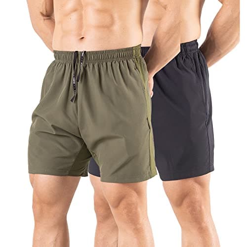 Gaglg Men's 5" Running Shorts 2 Pack Quick Dry Athletic Workout Gym Shorts with Zipper Pockets Black/Green,Large image