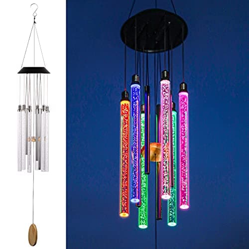 Solar Wind Chimes for Outside, DesGully 6 LED Tubes Color Changing Outdoor Clearance Unique Garden Decor Colorful Patio, Gifts for Her/Him (37" Long) image