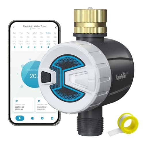 RAINPOINT Bluetooth Hose Timer with Brass Inlet, Smart Water Timer for Garden Hose, Sprinkler Timer with Rain Delay/Manual/Auto Watering, App Control image