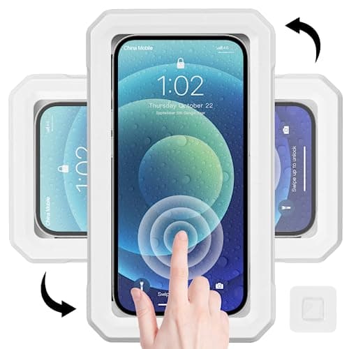 Obsoorth Shower Phone Holder Wall Mounted 360°Rotation Waterproof HD Phone Stand Case for Bathroom Bathtub Mirror Compatible with iPhone 16 15 14 13 12 11 Plus Pro Max for 4" to 7" Phone (White) image
