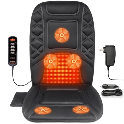 CARSHION Back Massager with Heat, Heated Seat Cover Cushion with 5 Vibrating Massage Nodes & 2 Heat Levels Massage Chair Pad for Pain Relief Home Office Use image