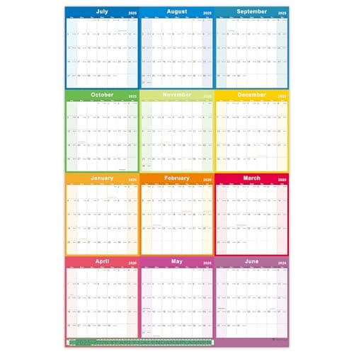 Vibrant Focus 2025-2026 Yearly Wall Calendar - annual calendar 2025-2026, 2025-2026 Yearly Wall Calendar&Planner with Thick Paper, July 2025 - June 2026, X Large, 34.7" x 22.8", 2025-2026 Yearly Planner (2025-2026 Yearly Wall Calendar - Colorful) image