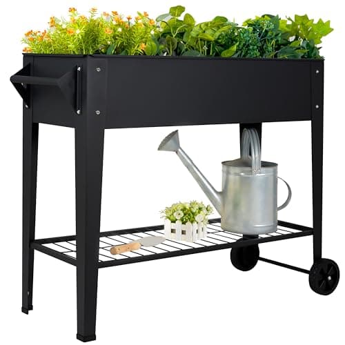LEETOLLA Elevate 32" Tall Raised Garden Bed Outdoor with Wheels & Shelf for Mobility, 400LBS Capacity, Anti-Rust Steel Planter Box for Vegetables/Herbs, Patio-Balcony-Backyard image