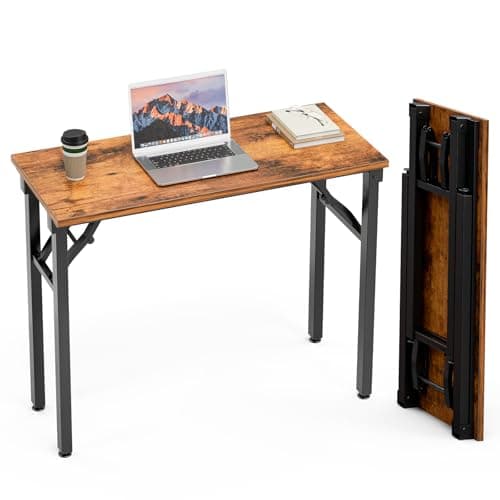 TEMI Small Computer Desk Folding Table - 35.8" Foldable Office Desk, No Assembly, Perfect for Small Spaces in Bedroom, Dorm, or Apartment, Portable Mini Desk or Study Table with Compact Design, Brown image