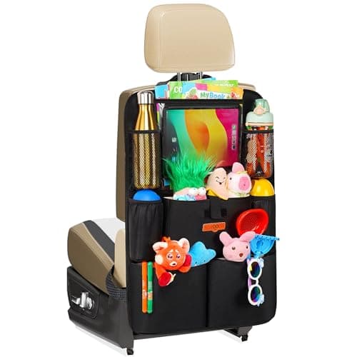 SURDOCA Upgraded Car Organizer with 11-inch Tablet Holder, 8 Pockets, Car Seat Protector for Road Trips - Car Storage and Organizers for Kids image