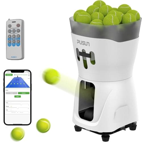 Tennis Ball Machine, PUSUN Tennis Ball Launcher Ideal for Solo Practice for Beginners, App&Remote Control, 65+Ball Capacity, Adjustable Speed/Spin, Lightweight Design, Durable for Clubs/Home Use image