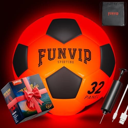 Funvip Light Up LED Soccer Ball, Rechargeable Glow in The Dark Soccer Ball with Bag, Christmas Birthday Soccer Gifts for 8-12 Years Old Boy Kids Teens, Cool Boy Toys Gifts for Ages 8 9 10 11 12+ image