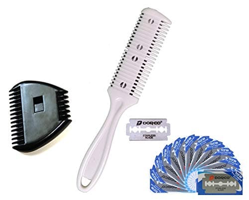 ALAZCO Combo Set, White Plastic Personal Double Edge Razor Comb Hair Beard Bikini Trimmer and Mini 3-Razor Black Plastic Manual Trimming Comes with 12 Extra Blades image