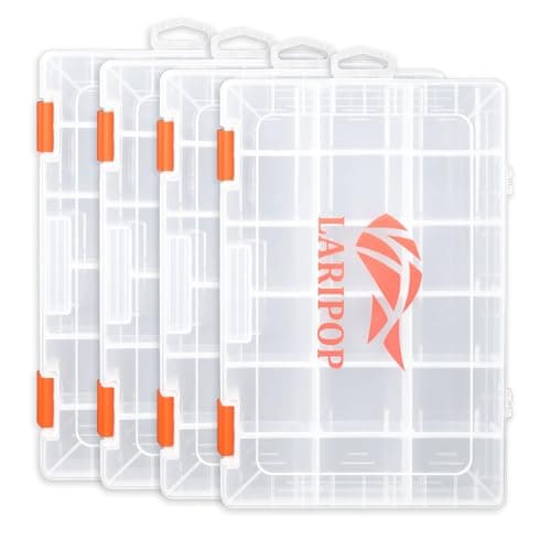 LARIPOP Fishing Tackle Box Set with Adjustable Dividers, Transparent Organizer Tray, Plastic Tool Box, Bait Separator -Angler's equipment lure box - 4 Packs Tackle Trays - Parts Box image