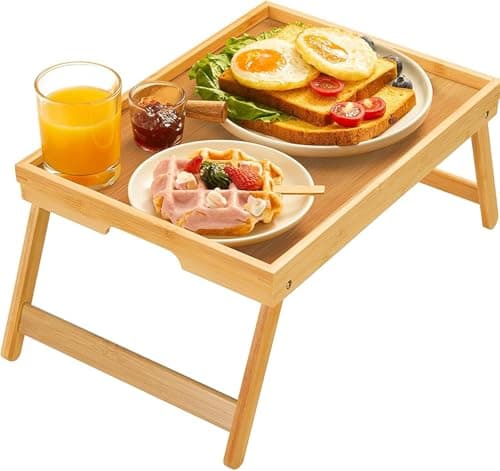 Bamboo Bed Tray Table with Foldable Legs, Breakfast Tray for Sofa, Bed, Eating, Working, Used As Laptop Desk Snack Tray by Pipishell image
