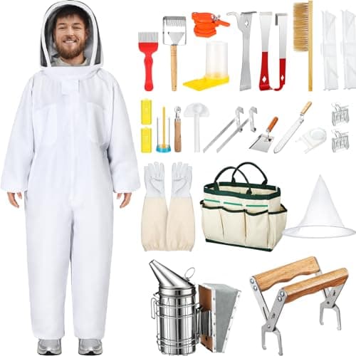 Leriton 30 Pcs Beekeeping Supplies Tools Bee Suit Bee Keeping Starter Kit Bee Keeper Starting Kit Bee Keeping Supplies All Bee Hive Supplies Bee Hives Boxes Starter Kit for Beekeeper Men Women (XXL) image