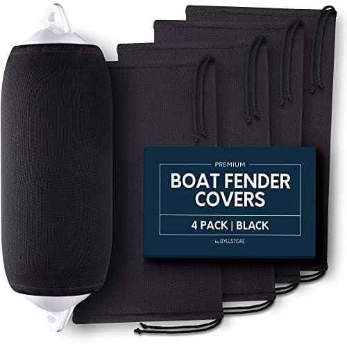 Byllstore Boat Fender Covers | Several Size Options Available | Black & Navy Blue | 1, 2 & 4-Pack | Polyester (4-Pack, Black, 10″ x 26″) image