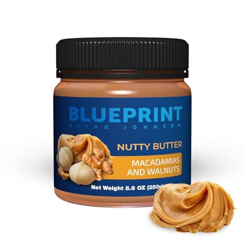 Blueprint Bryan Johnson Nutty Butter - Macadamia Nuts and Walnuts - Just 3 Ingredients - No Palm Oil - Keto and Low Carb Snack - No Added Sugar, Vegan, Non GMO, Keto and Paleo Friendly (8.8 ounces) image