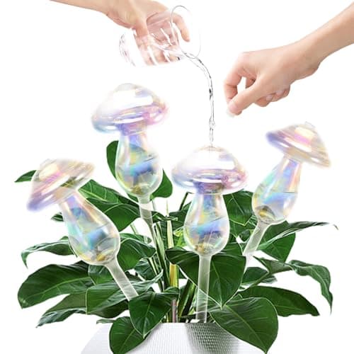 JFLLAJNF Plant Watering Globes-4pcs Self Watering Planter Insert,Plant Watering Devices,Glass Watering Bulbs for Indoor Plants,Mushroom Watering Globes,Top-Fill Watering image
