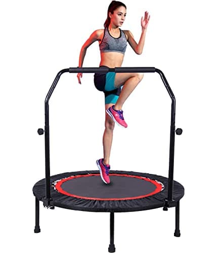 40" Foldable Mini Trampoline for Adults & Kids, Fitness Rebounder with U Shape Adjustable Foam Handle, Indoor Exercise Trampoline, Max Load 330lbs image