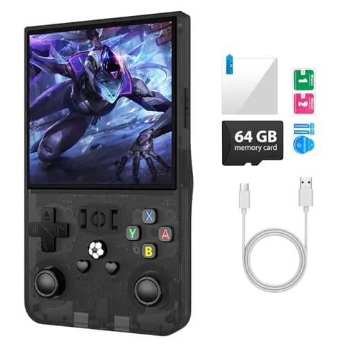 R36Max Handheld Game Console, Portable Mini Retro Handheld Game Console, 4.0 Inch IPS Video Gaming Console with 64GB TF Card Over 18000+ Pre-Installed Retro Games, 4000mAh Battery, Black image