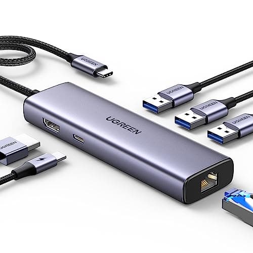UGREEN Revodok 6 in 1 USB C Hub Gigabit Ethernet Adapter with 4K HDMI, 100W PD Charging, USB A Data Ports Compatible with Mac M1, M2, M3, iPad, iPhone 16 Pro/Pro Max, Steam Deck image