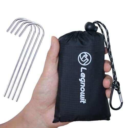 Legnowit Outdoor Pocket Blanket, 55"x39" Waterproof Foldable Compact Small Pincic Blanket, Ultralight Tarp for Camping, Festival, Beach, Hiking, Backpacking, Travel and More, Stakes Included image